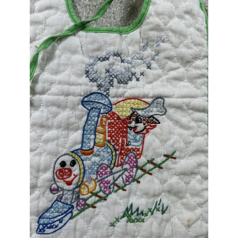Vintage Disney Baby‎ Bib Hand Embroidered Train Paragon Nursery 12x8 Inch
